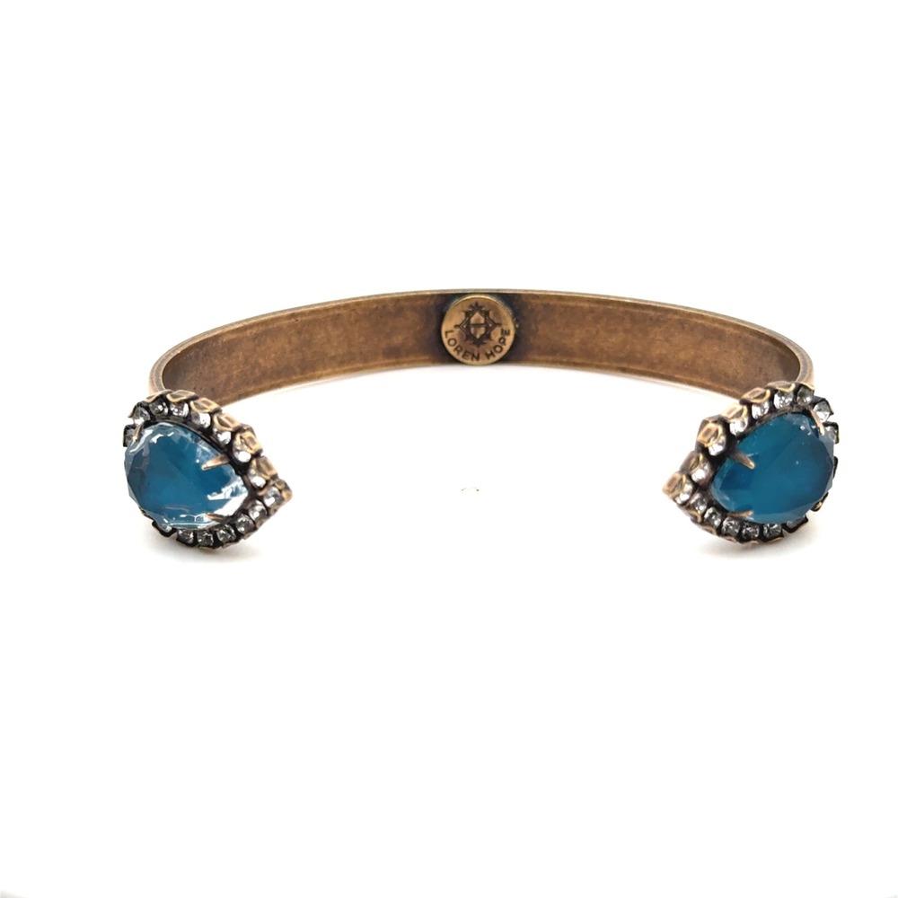 Loren Hope Sarra Cuff Bracelet Blue Pear Crystal Antiqued Brass Vintage Style